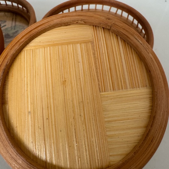 Set of Four Oriental Geisha Bamboo Coasters Vintage set of 4 - Picture 8 of 8